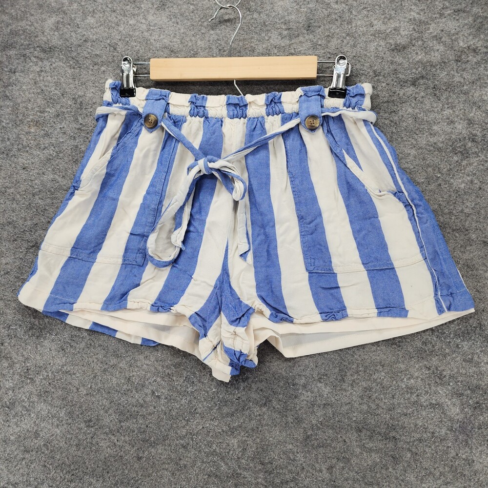 American Eagle Shorts Womens Medium Blue White Striped Paperbag Lined